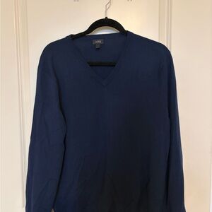 J. Crew Men's Deep Blue V-Neck Wool Sweater